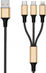 2GO 3in1 USB Ladekabel Micro-USB,Apple,TypeC Nylon 1,5m gold