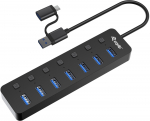 Equip 7-Port USB 3.2 Hub with USB-C Adapter, Black