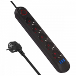 Maclean Power strip MCE395 B 5 sockets 3xUSB, 110-240V AC 50/60Hz, 2.1A max 2500W, black