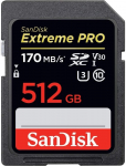 SanDisk Extreme PRO 512GB SDXC M&auml;lukaart + 2 years RescuePRO Deluxe 200MB-s/140MB-s, UHS-I, Class 10, U3, V30