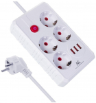 Maclean MCE393 W power strip, extension cord 4 sockets + 3xUSB, 110-240V AC 50/60Hz, 2.1A max 2500W, 3m, white