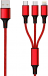 2GO 3in1 USB Ladekabel Micro-USB,Apple,TypeC Nylon 1,5m rot