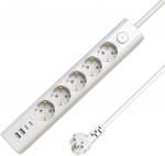 MicroConnect 5-way USB Schuko Power Strip on/off switch 1.5M, White