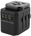 MicroConnect World Travel Adapter, 3 USB A ports and 1 USB-C port, with Universal to EU power plug