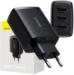 Baseus Compact Quick Charger, 3x USB, 17W (Black)