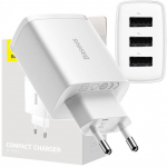 Baseus Compact Quick Charger, 3x USB, 17W (White)