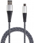 2GO USB Lade-Datenkabel USB-A - Micro-USB 1m Nylon silber