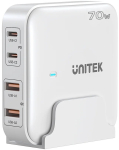 GaN network charger - Unitek P1228AWH01-EU | 70W 2x USB-C 2x USB-A