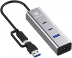 Graugear G-HUB2A2C1-PD USB Hub, 4-Port USB 3.0, USB-C PD, Grey