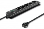 Qoltec Black Surge Protector with 5 Sockets and 3m Cord, 3680W