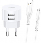 Usams Charger t20 2XUSB 2,1A USB-C Kable Round