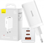 Wall charger Baseus GaN5 Pro 2xUSB-C + USB, 65W (white)