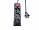 MicroConnect 3-way Power Strip on/off switch French Type E, 1.5m Black