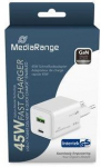 MediaRange 43W 2-Port GaN Charger 1x USB-A 1x USB-C, white