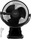 Adler Rechargeable Clip-on Desk Fan | AD 7342 | Table Fan | Black | Diameter 15.5 cm | Number of speeds 3 | Oscillation