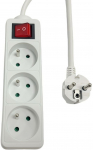 MicroConnect 3-way Power Strip on/off switch French Type E, 1.5m White