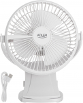 Adler Rechargeable Clip-on Desk Fan | AD 7342 | Table Fan | White | Diameter 15.5 cm | Number of speeds 3 | Oscillation