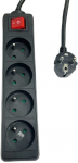 MicroConnect 4-way Power Strip on/off switch French Type E, 5m Black