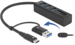 DELOCK 3-Port USB 3.2 Gen 1 Hub + SD/Micro SD Reader USB-C/A