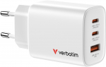 Verbatim GaN III Essentials Charger 3 Port 65W USB-AC white
