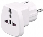 MicroConnect Universal Travel adapter whitework to UK, US, DK, CH, IT.This adapter doesn't convert line voltage!