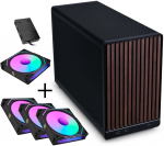 Lian Li DAN Cases A3-mATX - Walnut, Black + 3x UNI FAN SL-INF 120 ARGB Reverse Blade Fans + 1x Standard PWM Fan - 120mm (Incl. Controller)