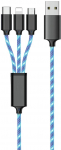2GO 3in1 USB LED Kabel blau Micro-USB,Lightning,USB-C 1,5m