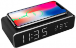Digital alarm clock with wireless charging function, black