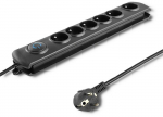 Qoltec Black Surge Protector with 6 Sockets and 5m Cord