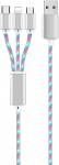 2GO 3in1 USB LED Kabel blau Micro-USB,Lightning,USB-C 1m