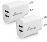 MediaRange 12W 2-Port USB-A Charger, White
