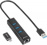 Sharkoon 3-Port USB 3.2 Gen 1 Aluminum Hub + Ethernet