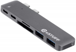 eSTUFF USB-C Slot-in Hub Pro GreyAllure SeriesFor MacBook Pro 2 x USB 3.0, 1 x USB-C, 1 x Thunderbolt 3, Card reader