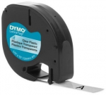 Dymo label printer tape LetraTag Plastic 12mmx4m, black/transparent
