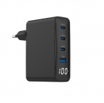 Gembird Universal charger 100W GaN 1xUSB-A 3xUSB-C fast charger LCD black