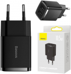 Baseus 10.5W Dual USB Compact Quick Charger, Black