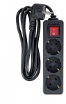 MicroConnect 3-way Schuko Power Strip on/off switch 5M, Black