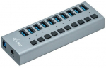 I-tec 10-Port USB 3.0 Charging Hub with Power Adapter, Gray