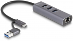 DELOCK 3 Port USB 5 Gbps Hub Gigabit LAN mit USB Type-C
