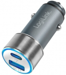 LogiLink USB car charger adapter 2-port 1xUSB-C PD, 1xUSB-A QC, 36W