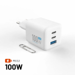 Fixed GaN Mini charger 2xUSB-C+USB, PD, 100W, white | FIXCG100M-2C1A-WH