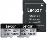 Set of 2 Lexar High-Performance Silver Plus microSDXC 2x128GB + adapter