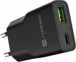 Natec Ribera USB Charger Gan Slim USB 1X USB-A + 1X USB-C 20W | NUC-2377