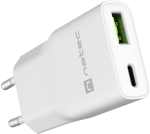 Natec Ribera USB Charger Gan Slim USB 1X USB-A + 1X USB-C 20W | NUC-2376