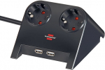 Desktop-Power USB-Charger with 2x USB-2.0 charger 2100mA 2-way socket, black polished 1.8m H05VV-F 3G1.5