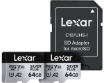 Set of 2 Lexar High-Performance Silver Plus microSDXC 2x64GB Cards + Adapter