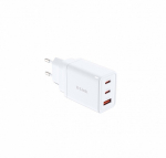 65W GaN charger DCP-651, PD 3.0, QC 3.0 (white, 1x USB-A, 2x USB-C)