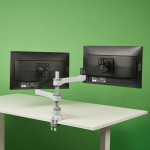 R-Go Zepher 4 Twin Monitor Arm, adjustable, silver