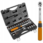 Neo Tools 1/4" bi-directional torque wrench, 5-25 Nm, 21-pc set