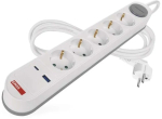 Extension cord 3 m / 5 sockets / switch / white-grey / 1&times;USB-A + 1&times;USB-C / 1.5 mm2